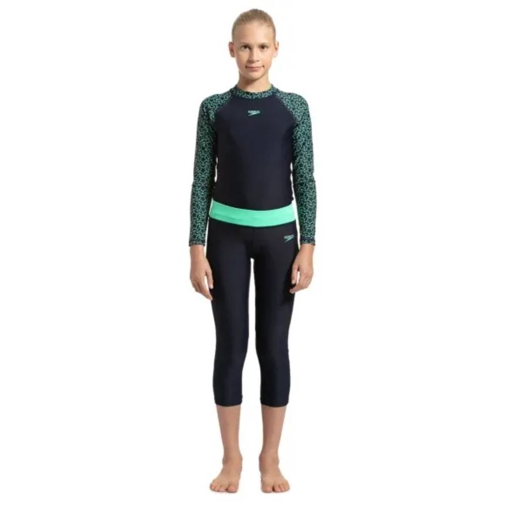 Speedo Girl's Active Swim Capri (True Navy/Green Glow)