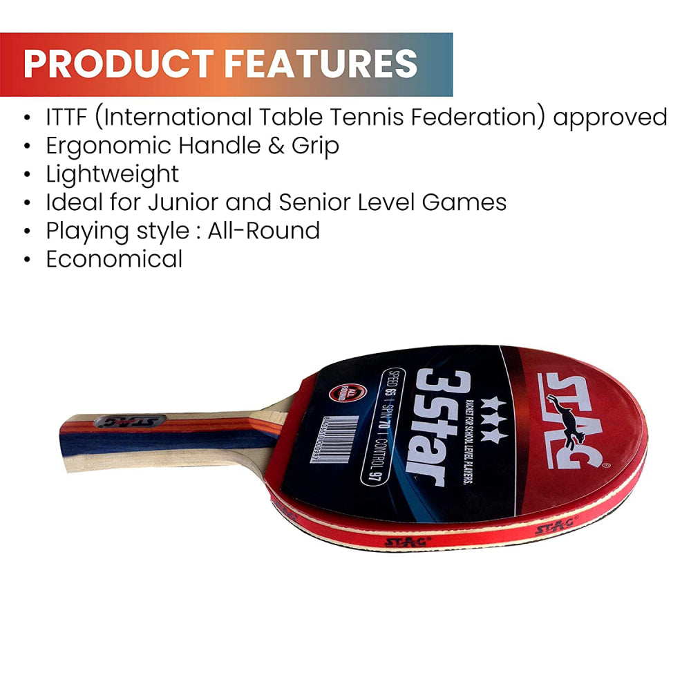 STAG 3 Star Table Tennis Bat (Red/Black)