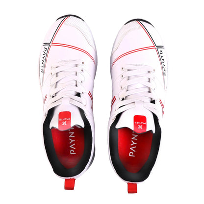 PAYNTR Men's Rubber Spike Cricket Shoe (White/Black)