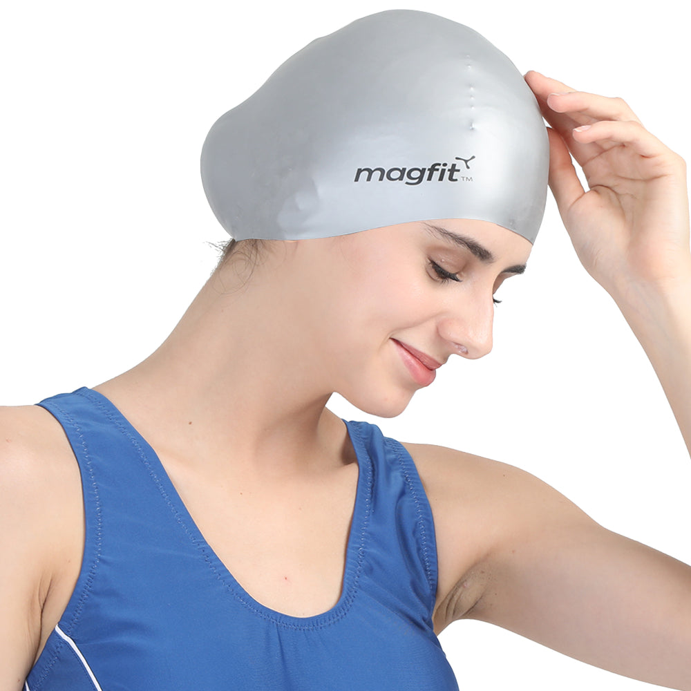 MagFit Unisex Long Hair Swimming Cap (Silver)