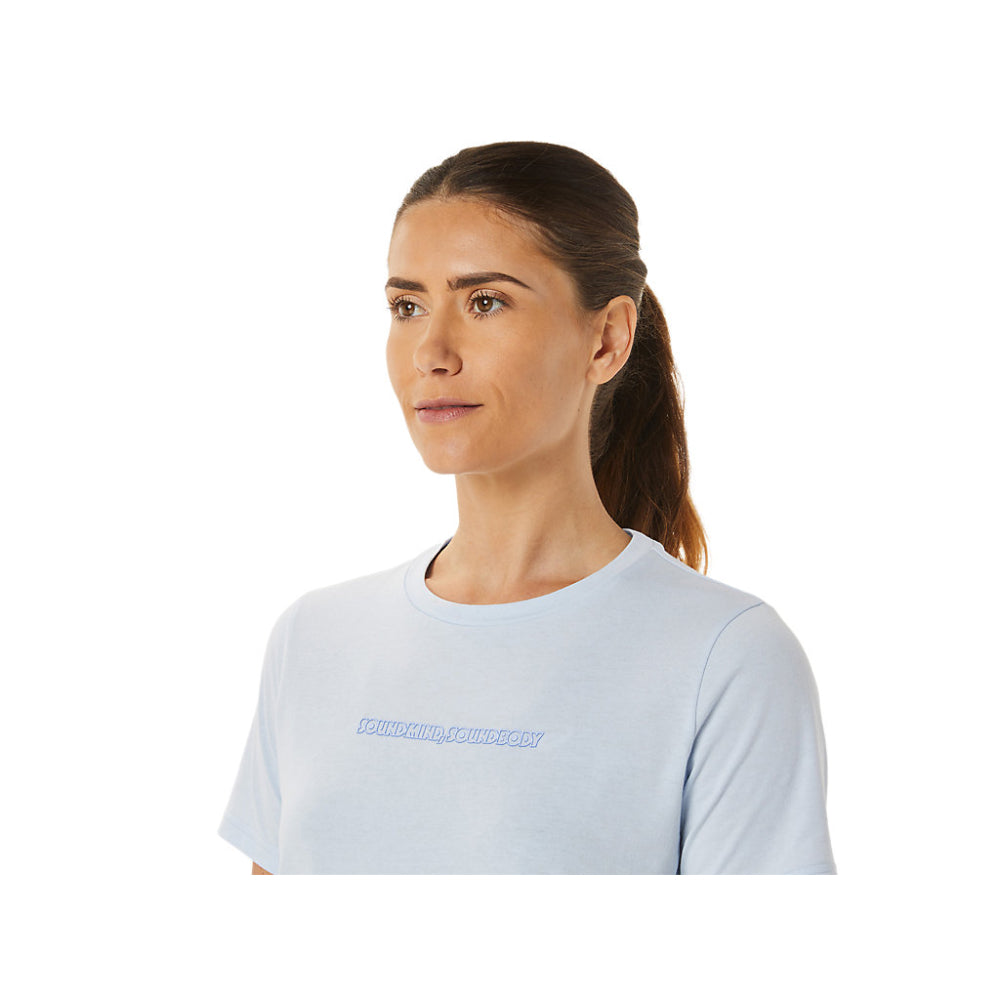 asics top quality women logo graphic soft sky top