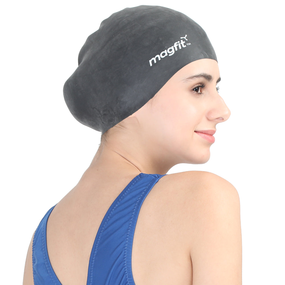 MagFit Long Hair Swimming Unisex Cap (Black)