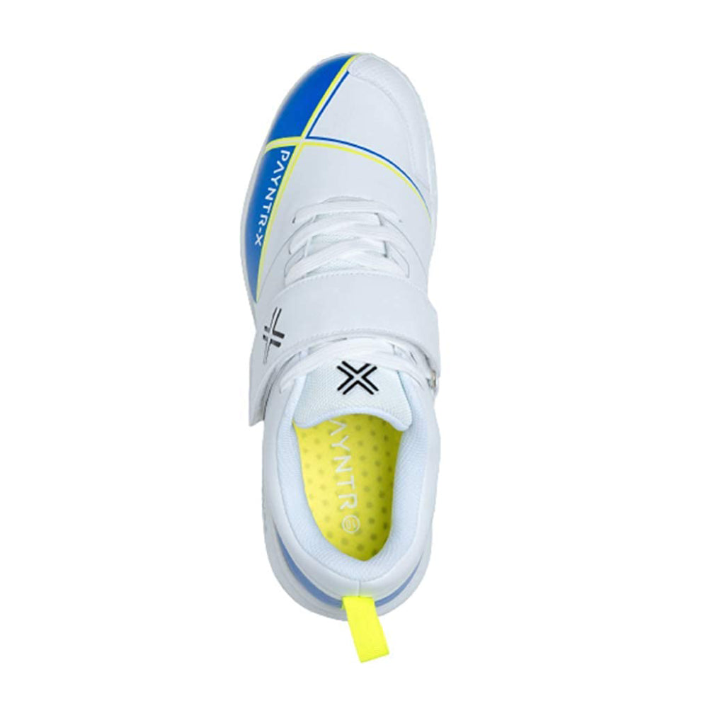 PAYNTR Men's Bowling Spike Cricket Shoe (White/Blue)