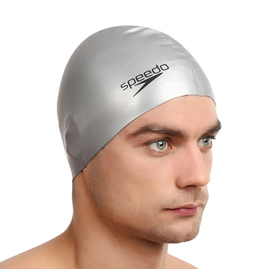Speedo Plain Flat Silicone Swimming Cap (Silver)