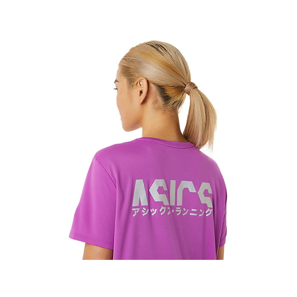 asics stretch fabric katakana short sleeve Orchid top