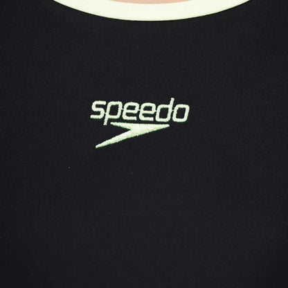 Speedo Women's Essential Splice Raceback Legsuit (Black/Oxid Grey/Bright Zest)