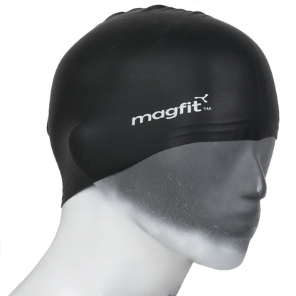 MagFit Unisex Plain Silicone Swimming Cap (Black)